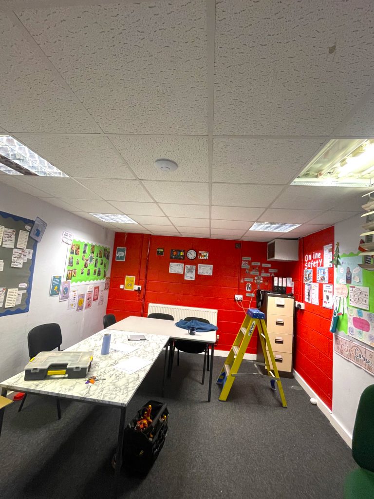 School lights before Modern Lighting and Electrical services installation